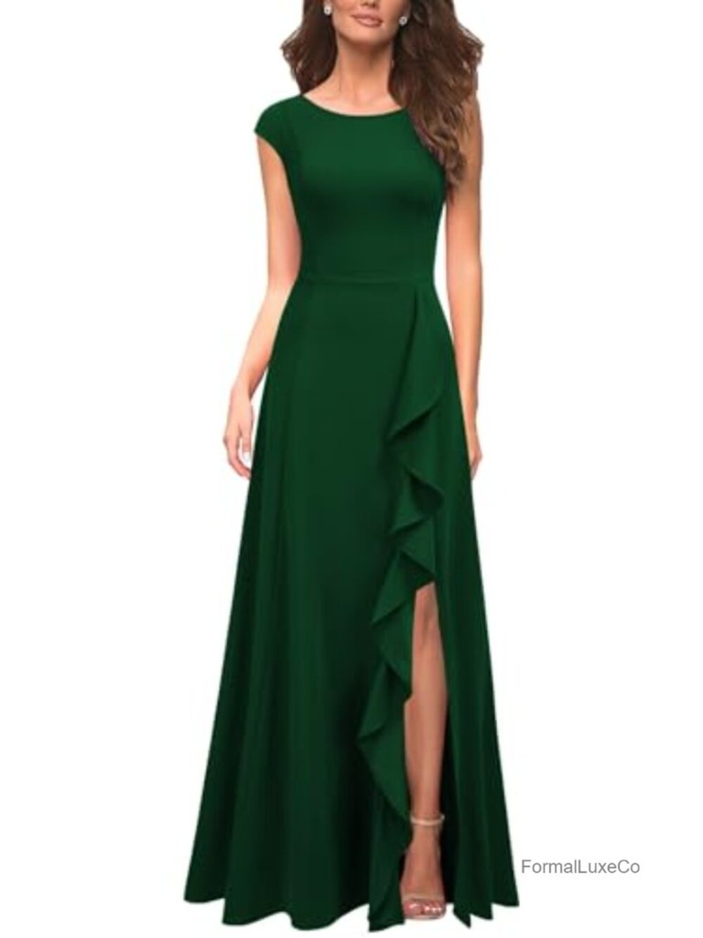 Ruffled Maxi Dress with Pockets High Waist Split Long Sleeve Formal Party